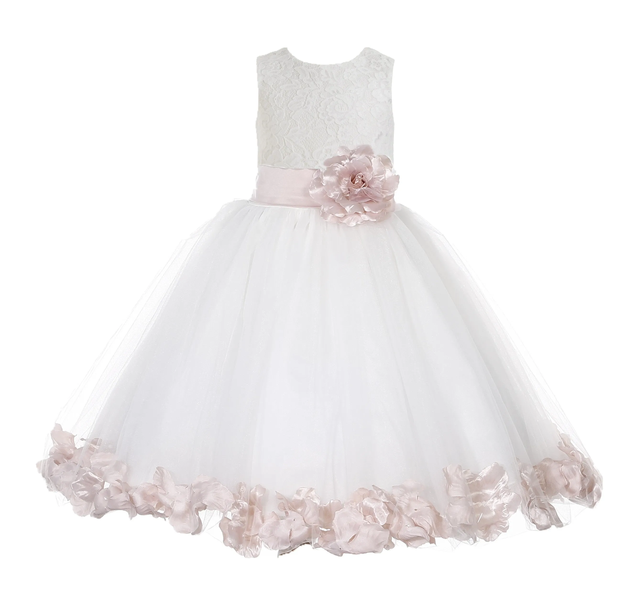 White Floral Lace Heart Cutout Rose Petals Flower Girl Dress Junior Bridesmaid Special Event 185T(3)