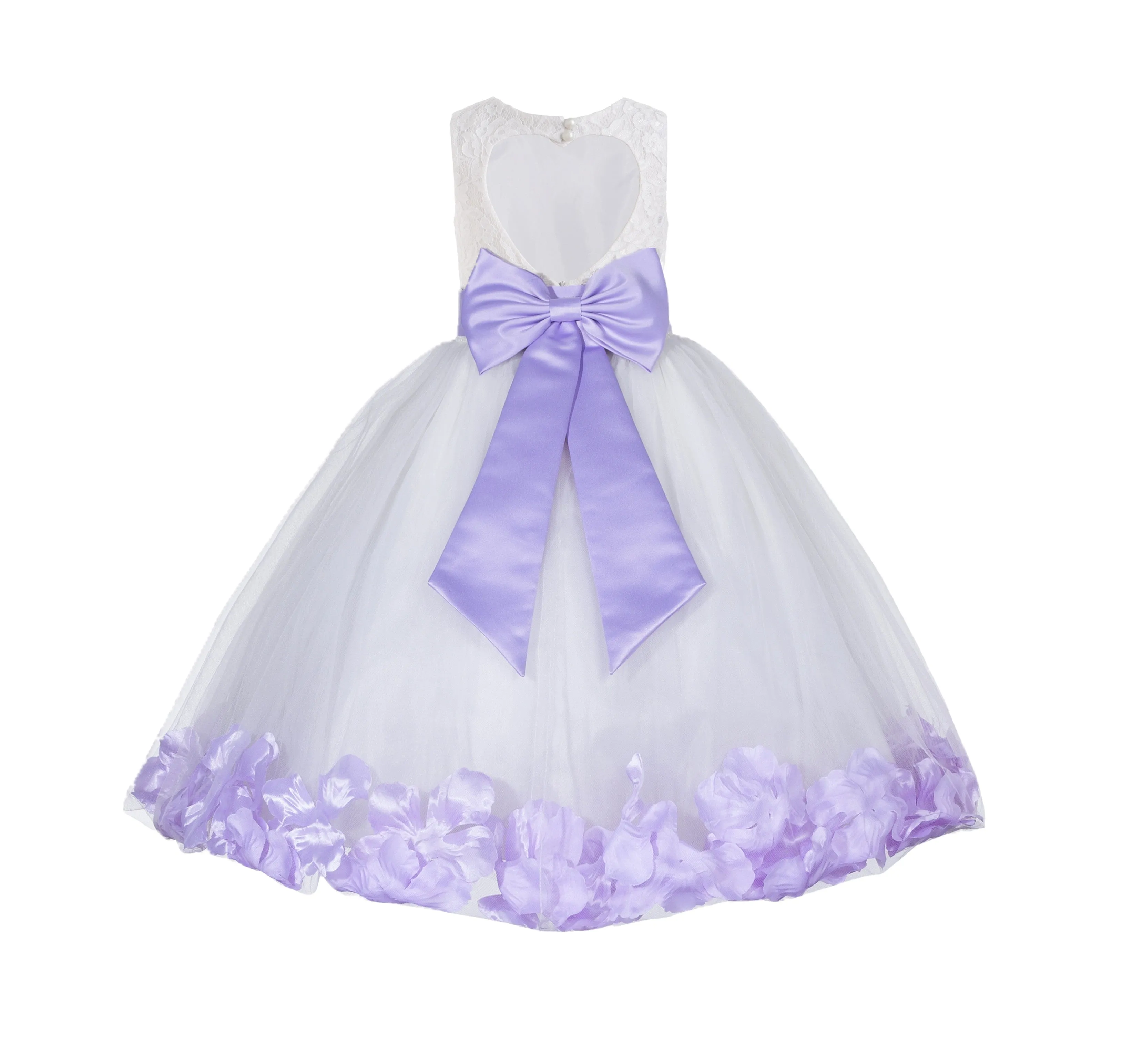 White Floral Lace Heart Cutout Rose Petals Flower Girl Dress Junior Bridesmaid Special Event 185T(3)