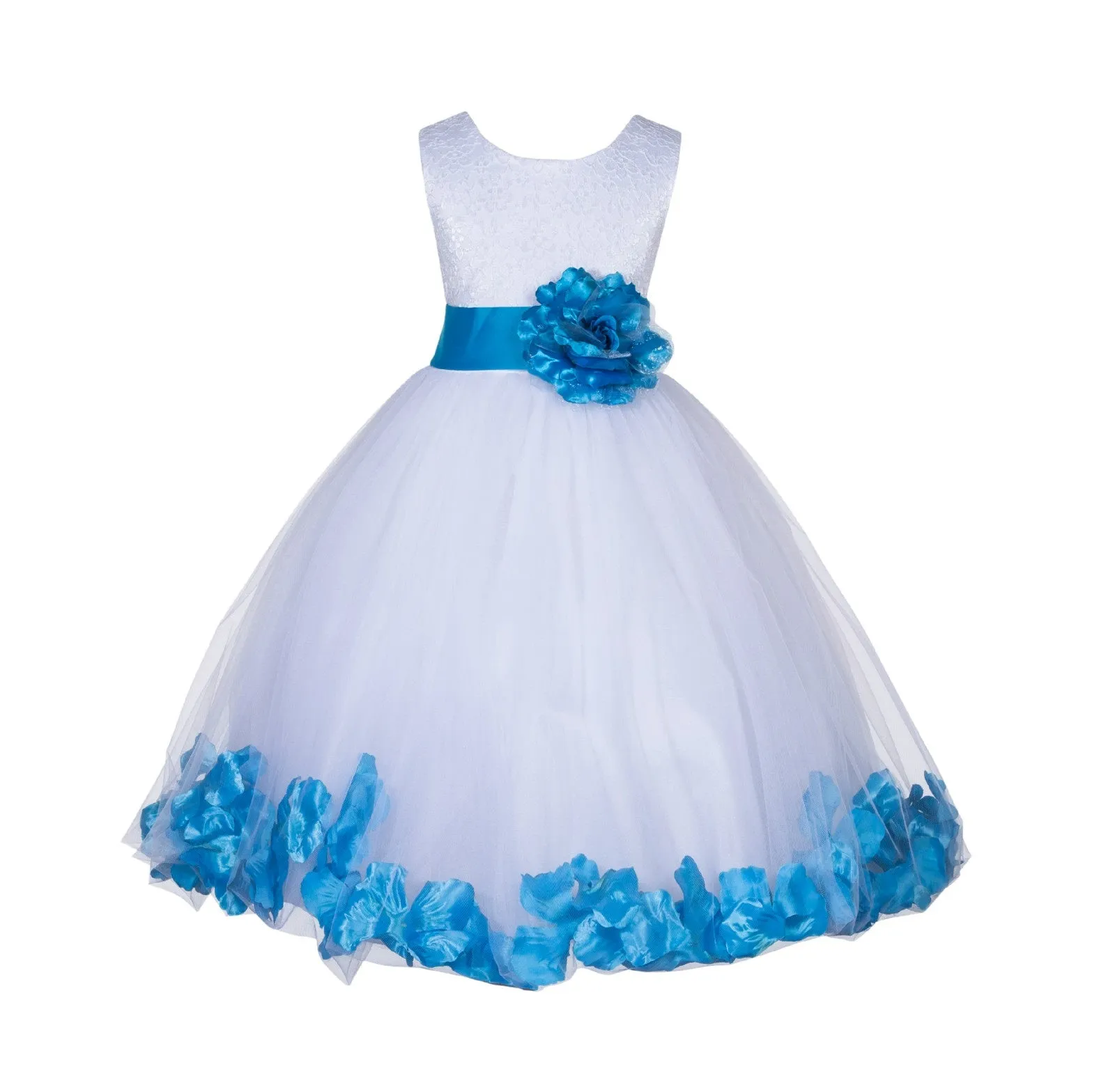White Lace Top Tulle Floral Petals Flower Girl Dress Birthday Girl Junior Pageant Bridesmaid 165S(1)