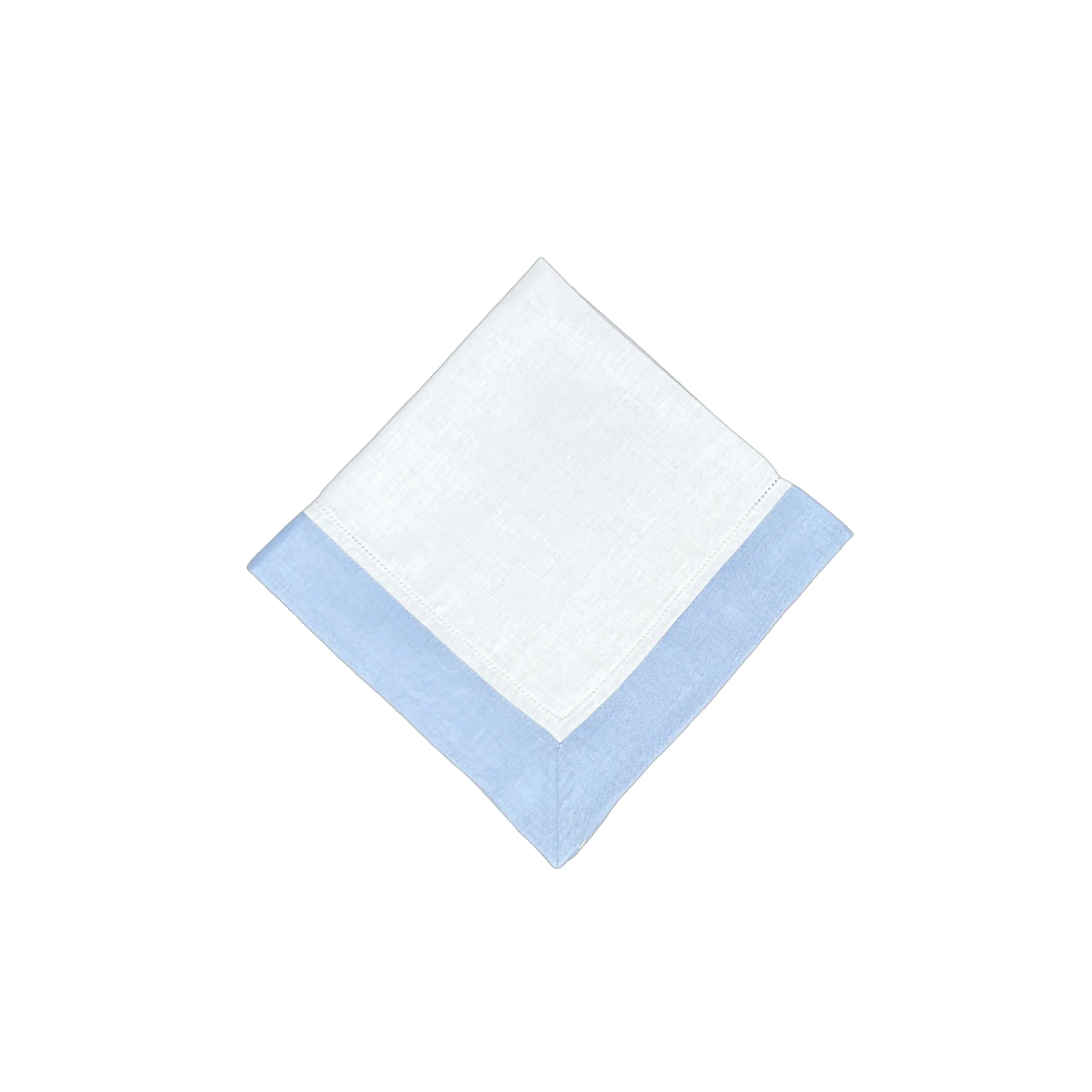 White Linen Napkin With Light Blue Linen Border, Set of 4