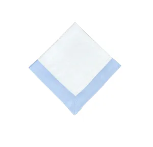 White Linen Napkin With Light Blue Linen Border, Set of 4