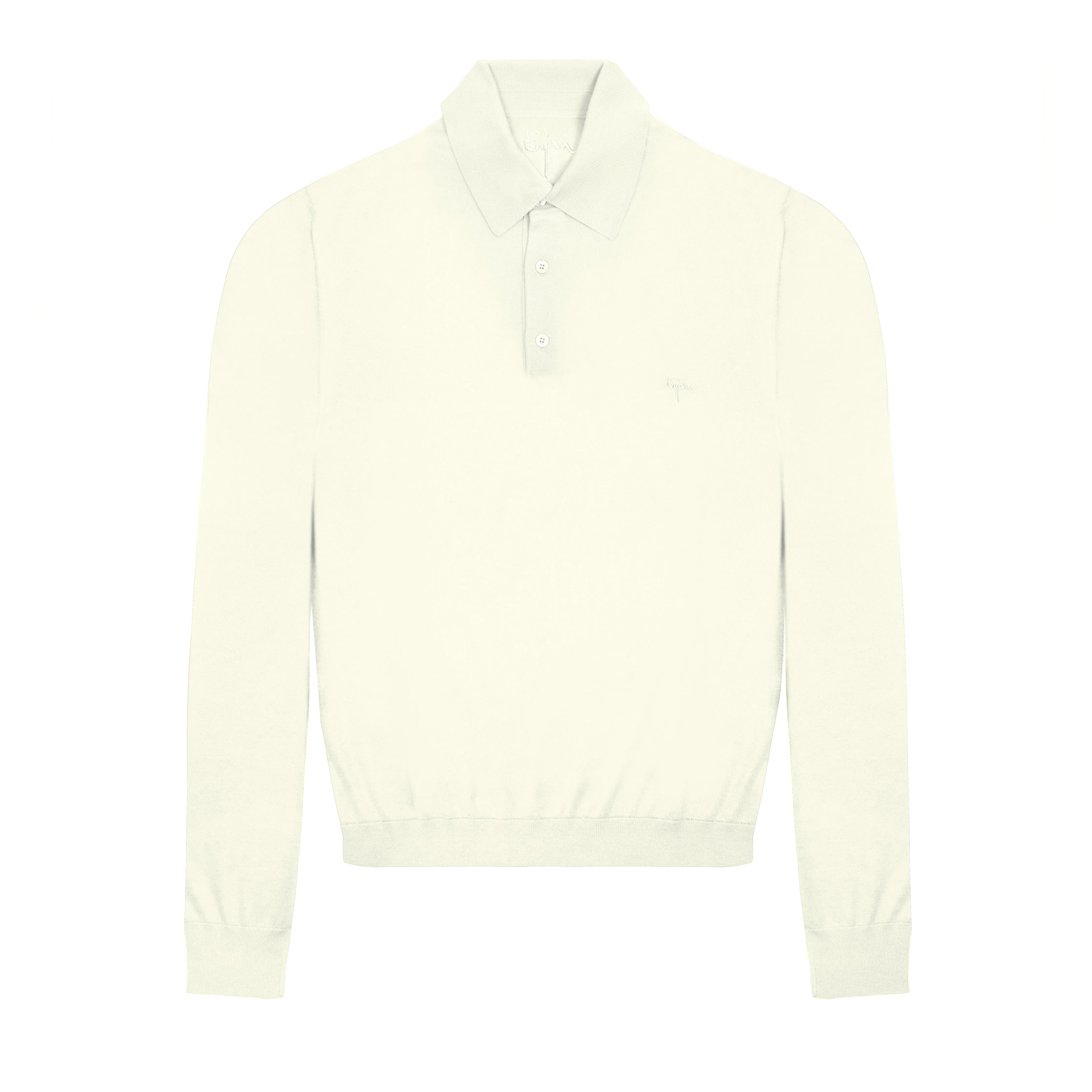 White Long Sleeve Cashmere and Silk Polo Shirt