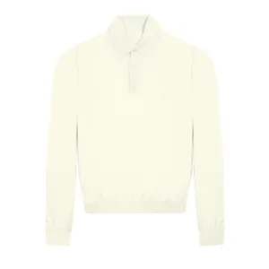 White Long Sleeve Cashmere and Silk Polo Shirt