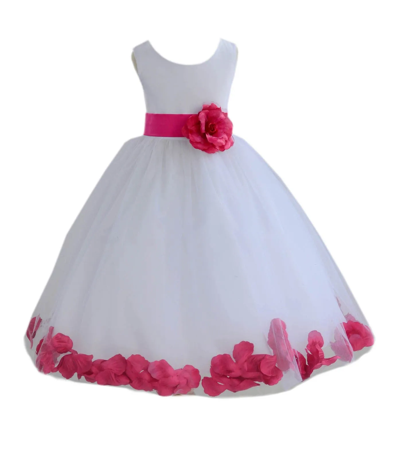 White Tulle Floral Petals Flower Girl Dress Special Occasions Junior Pageant Wedding Holiday 302S(5)