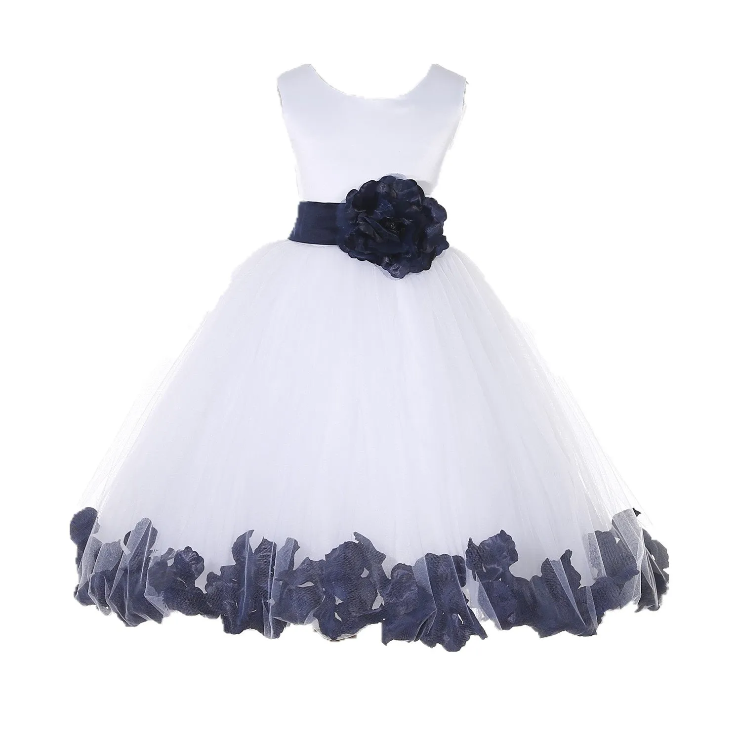 White Tulle Floral Petals Flower Girl Dress Special Occasions Junior Pageant Wedding Holiday 302S(5)