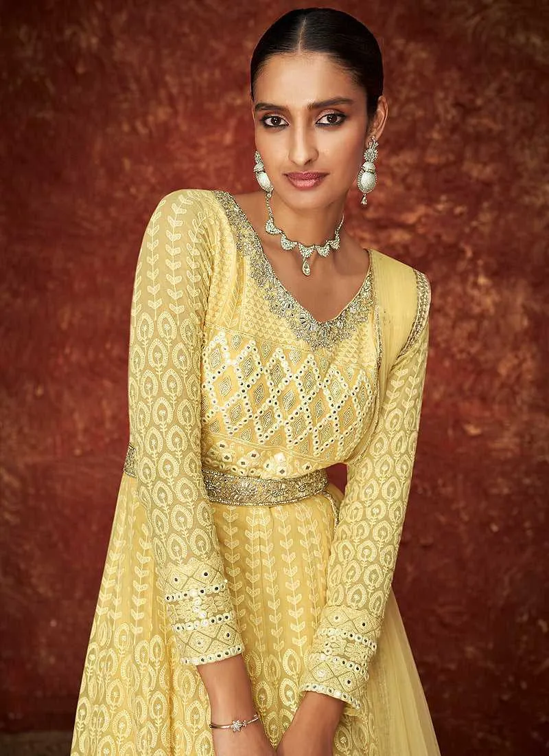 Yellow and Gold Gown Style Embroidered Anarkali Suit